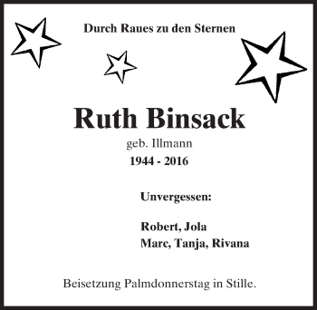 Traueranzeige von Ruth Binsack von trauer.echo-online.de