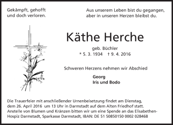 Traueranzeige von Käthe Herche von trauer.echo-online.de