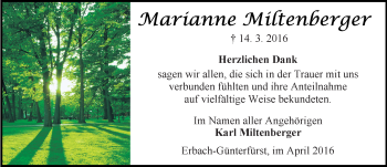 Traueranzeige von Marianne Miltenberger von trauer.echo-online.de