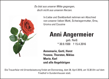 Traueranzeige von Anni Angermeier von trauer.echo-online.de