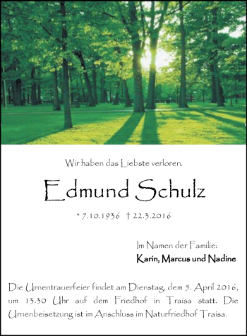 Traueranzeige von Edmund Schulz von trauer.echo-online.de