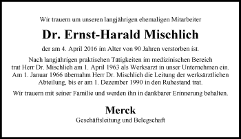 Traueranzeige von Ernst-Harald Mischlich von trauer.echo-online.de