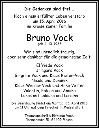 Traueranzeige von Bruno Vock von trauer.echo-online.de
