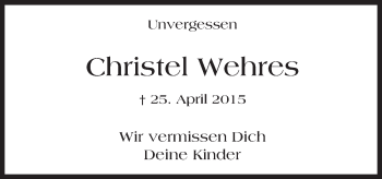 Traueranzeige von Christel Wehres von  Wiesbaden komplett