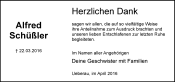 Traueranzeige von Alfred Schüßler von Trauerportal Echo Online