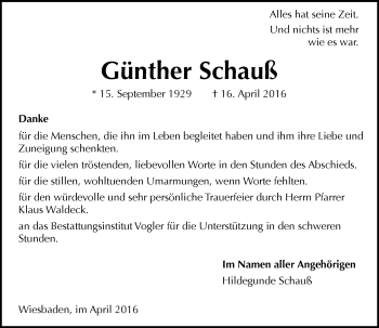 Traueranzeige von Günther Schauß von  Wiesbaden komplett