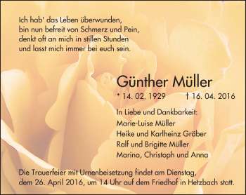 Traueranzeige von Günther Müller von trauer.echo-online.de