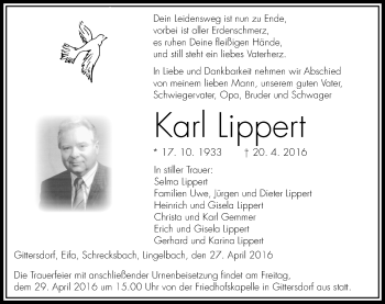 Traueranzeige von Karl Lippert von VRM Trauer