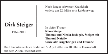 Traueranzeige von Dirk Steiger von trauer.echo-online.de