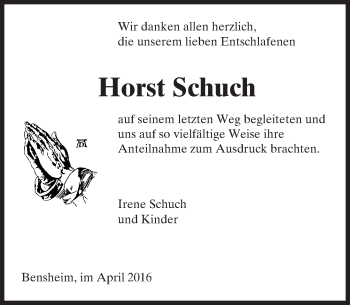 Traueranzeige von Horst Schuch von trauer.echo-online.de