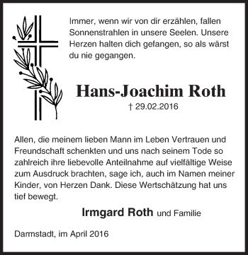 Traueranzeige von Hans-Joachim Roth von trauer.echo-online.de