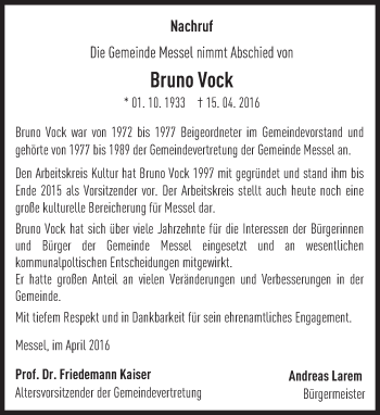 Traueranzeige von Bruno Vock von trauer.echo-online.de