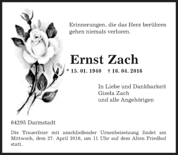 Traueranzeige von Ernst Zach von trauer.echo-online.de
