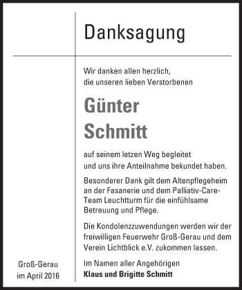 Traueranzeige von Günter Schmitt von trauer.echo-online.de