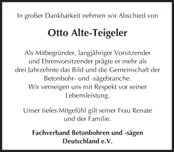Traueranzeige von Otto Alte-Teigeler von trauer.echo-online.de