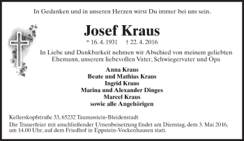 Traueranzeige von Josef Kraus von  Wiesbaden komplett