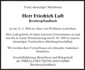Traueranzeige von Friedrich Luft von trauer.echo-online.de