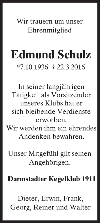 Traueranzeige von Edmund Schulz von trauer.echo-online.de