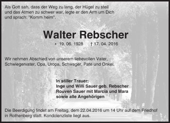 Traueranzeige von Walter Rebscher von trauer.echo-online.de