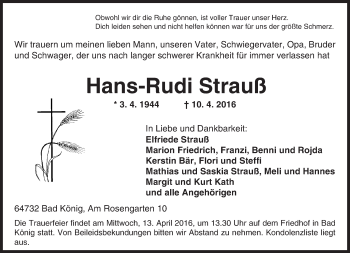Traueranzeige von Hans-Rudi Strauß von trauer.echo-online.de