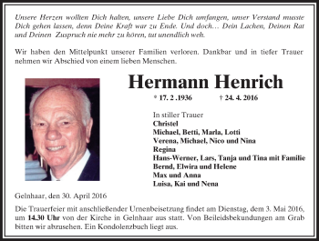 Traueranzeige von Hermann Henrich von  Kreisanzeiger