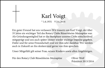 Traueranzeige von Karl Voigt von trauer.echo-online.de