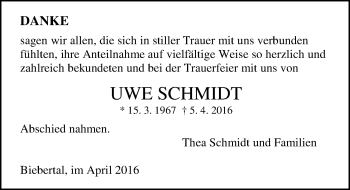 Traueranzeige von Uwe Schmidt von  Gießener Anzeiger