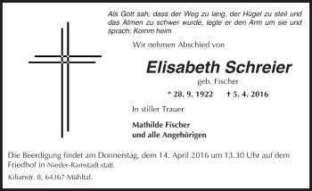 Traueranzeige von Elisabeth Schreier von trauer.echo-online.de