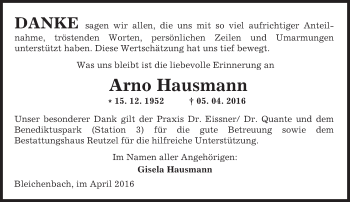 Traueranzeige von Arno Hausmann von  Kreisanzeiger