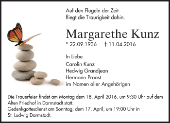 Traueranzeige von Margarethe Kunz von trauer.echo-online.de