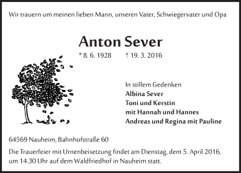 Traueranzeige von Anton Sever von trauer.echo-online.de