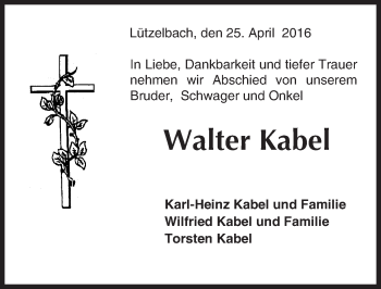 Traueranzeige von Walter Kabel von trauer.echo-online.de