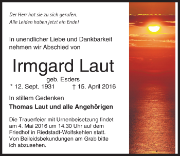 Traueranzeige von Irmgard Laut von Trauerportal Echo Online