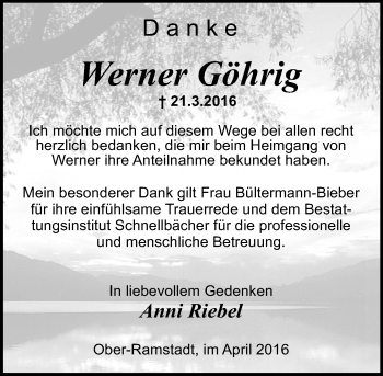 Traueranzeige von Werner Göhrig von trauer.echo-online.de