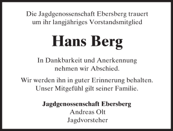 Traueranzeige von Hans Berg von Trauerportal Echo Online
