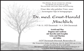 Traueranzeige von Ernst-Harald Mischlich von trauer.echo-online.de