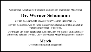 Traueranzeige von Werner Schumann von trauer.echo-online.de