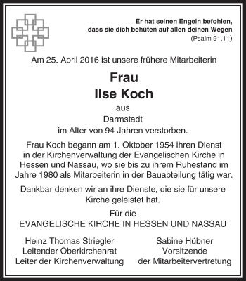 Traueranzeige von Ilse Koch von Trauerportal Echo Online
