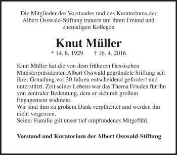 Traueranzeige von Knut Müller von  Gießener Anzeiger