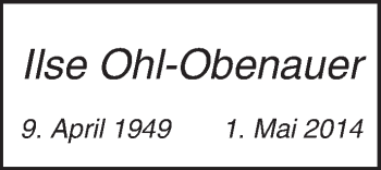 Traueranzeige von Ilse Ohl-Obenauer von  Allgemeine Zeitung Alzey
