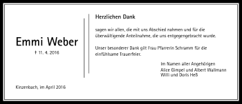 Traueranzeige von Emmi Weber von  Gießener Anzeiger