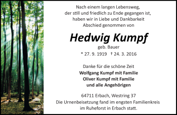 Traueranzeige von Hedwig Kumpf von trauer.echo-online.de