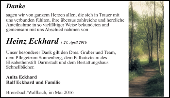 Traueranzeige von Heinz Eckhard von Trauerportal Echo Online