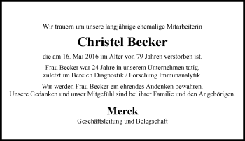 Traueranzeige von Christel Becker von Trauerportal Echo Online