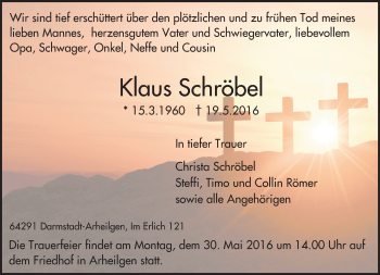 Traueranzeige von Klaus Schröbel von Trauerportal Echo Online