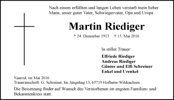 Traueranzeige von Martin Riediger von  Wiesbaden komplett