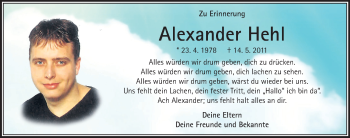 Traueranzeige von Alexander Hehl von VRM Trauer