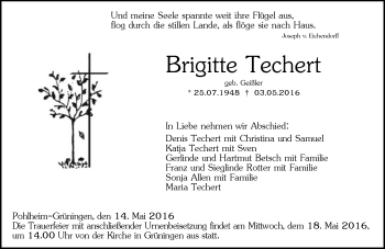 Traueranzeige von Brigitte Techert von  Gießener Anzeiger