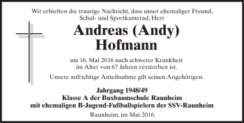 Traueranzeige von Andreas Hofmann von  Mainspitze