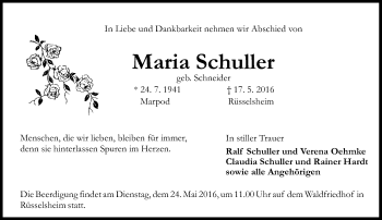 Traueranzeige von Maria Schuller von Trauerportal Echo Online Traueranzeige von Maria Schuller von Trauerportal Echo Online